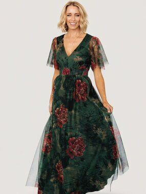 tiger mist theo maxi dress Tiger Mist Women's Theo Strapless Maxi Dress with Ruffle Trim Side Split -  Paisley